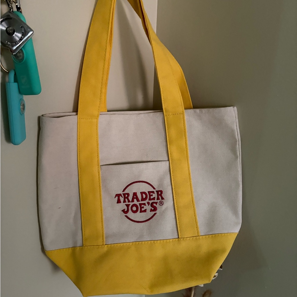 Trader Joe's Yellow and Cream Tote Mini Bag - New